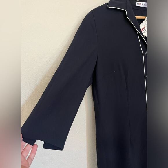 NWT Trixi Schober 100% wool black minimalist office shirt dress 3/4 sleeve sz 10 - Picture 3 of 15